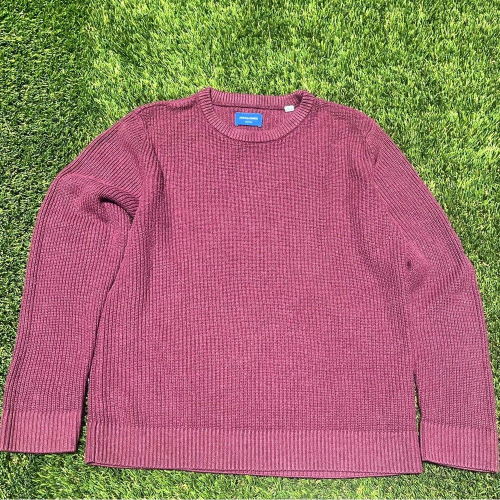 Jack & Jones Red Crewneck Sweater with Ribbed Texture